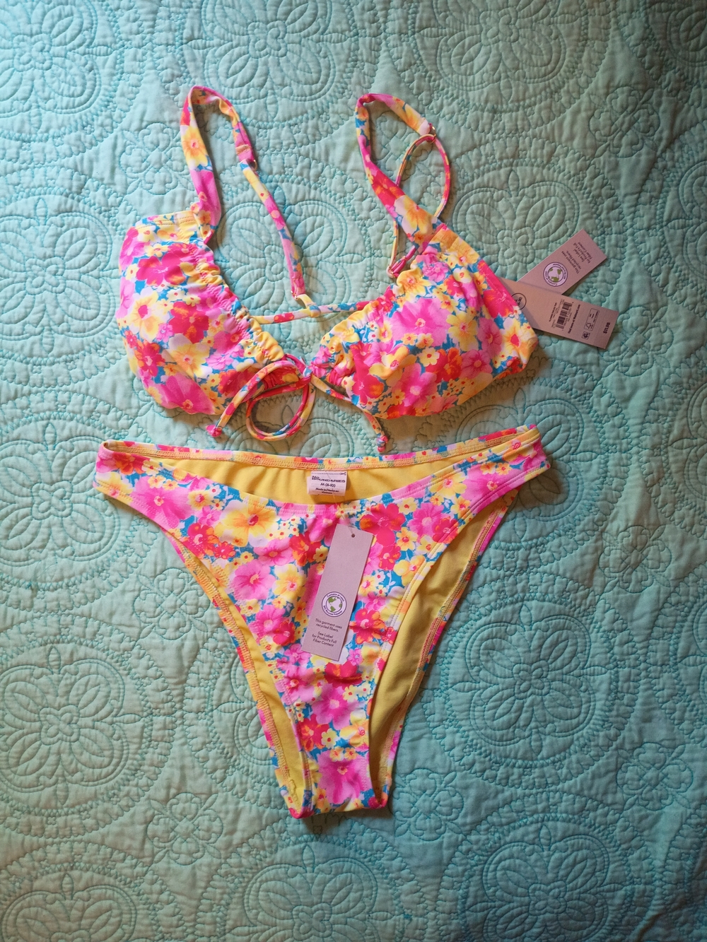 Yellow & Pink Floral Bikini Top